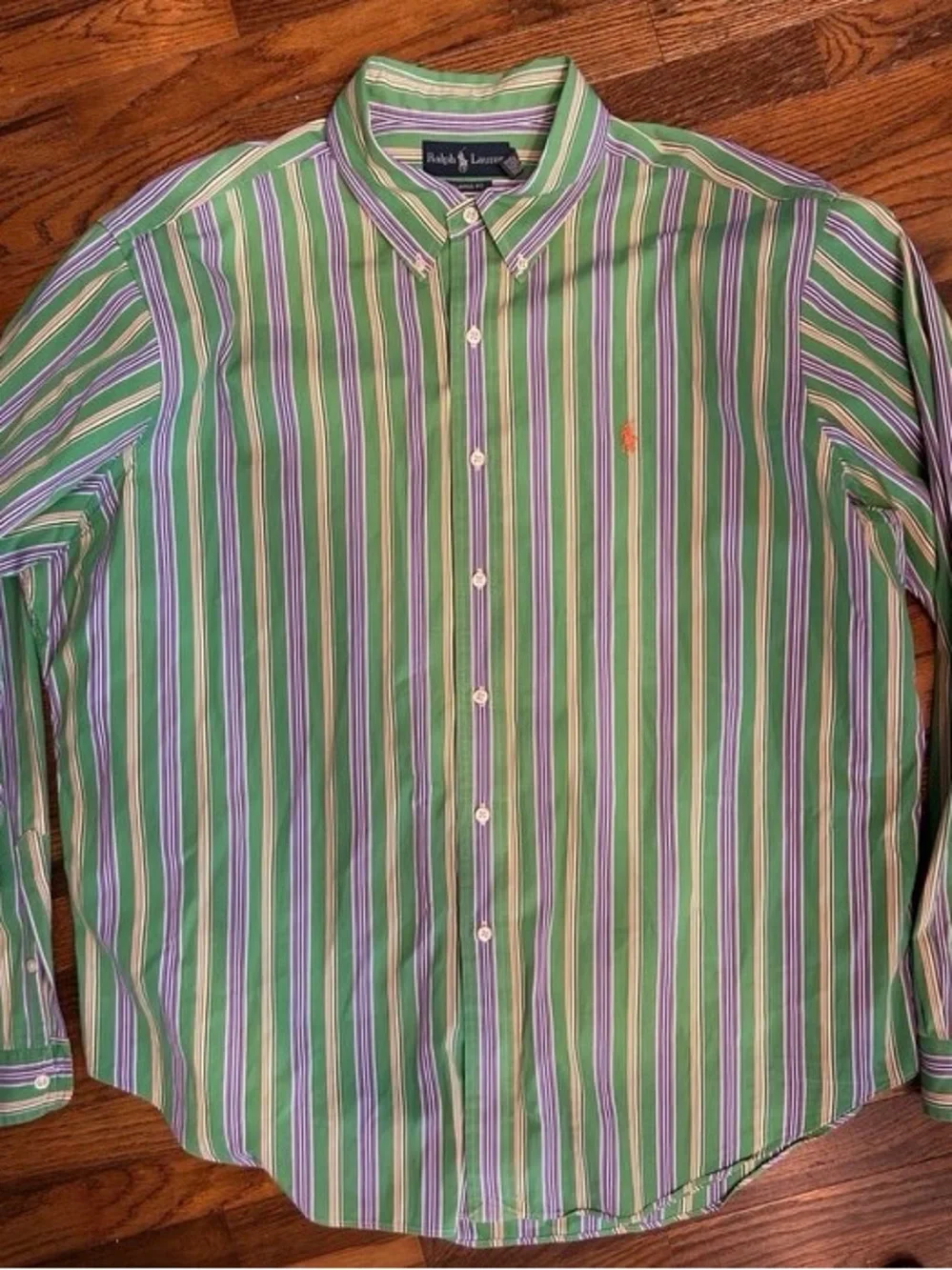 Polo by Ralph Lauren Green, Purple & White Striped Button-Down Shirt